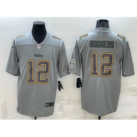 Men's Green Bay Packers #12 Aaron Rodgers Gray With Patch Atmosphere Fashion Stitched Jersey