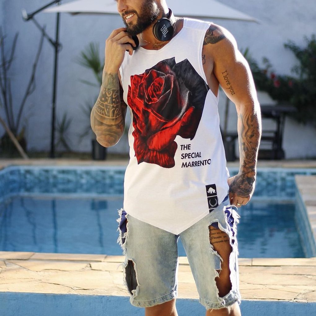 Rose print sleeveless T-shirt / [viawink] /
