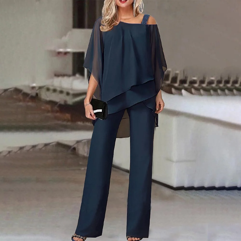 Uveng Uveng Sleeve Top Trousers Women Casual Irregular Party Set Elegant Two Sets 2025 Spring And Summer