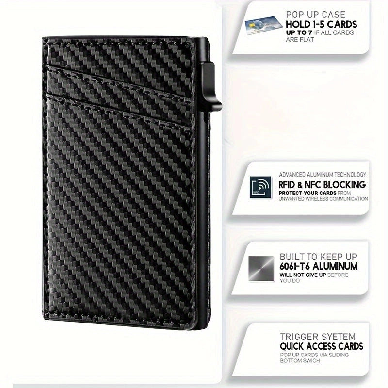 3 Pieces New Carbon Fiber Metal Men’s Wallet Large Capacity Automatic Bullet Card Credit Card Case Leather Aluminum Alloy Card Holder