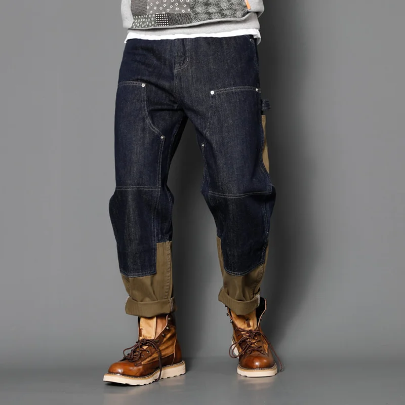 Loose And Versatile Autumn And Winter Multi-pocket Stitching Straight American Jeans