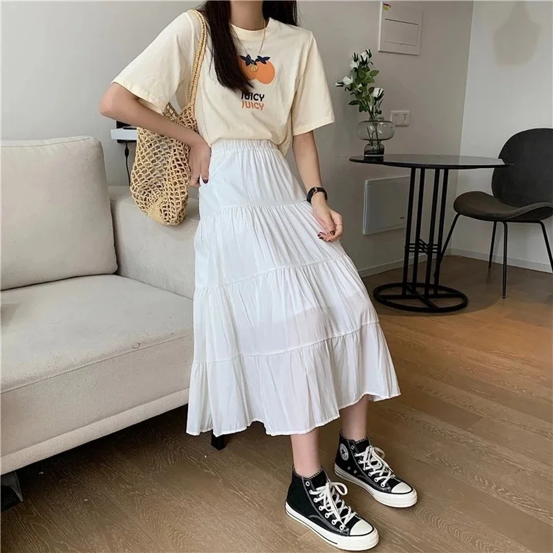 Churchf Churchf Splicing Cotton Linen Skirt Literary And Fresh Skirt High Waist Versatile A Line Skirt Casual Skirt