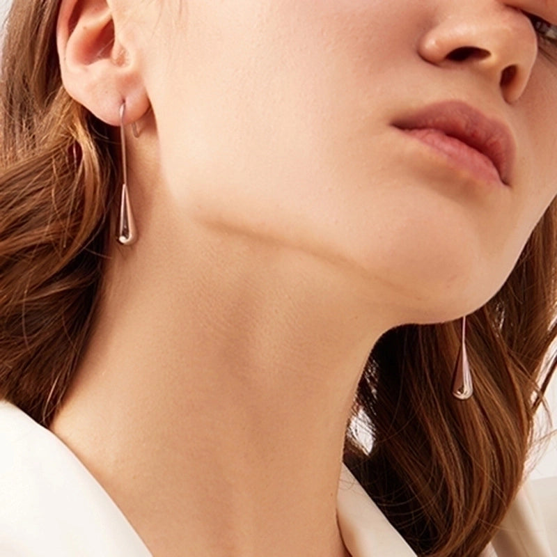 1 Pair Minimalist Water Droplets Titanium Steel Plating Drop Earrings