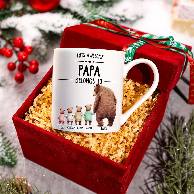 Personalized Family Bear Mug Set With Gift Box With 1-6 Names-Christmas Birthday Gift Ceramic Coffee Mug