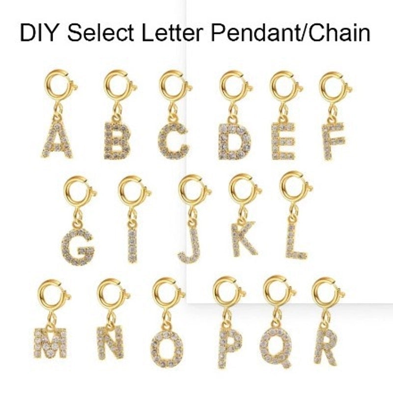 1 Piece 15-18mm 304 Stainless Steel Copper Zircon Letter Pendant Chain Jewelry Accessories