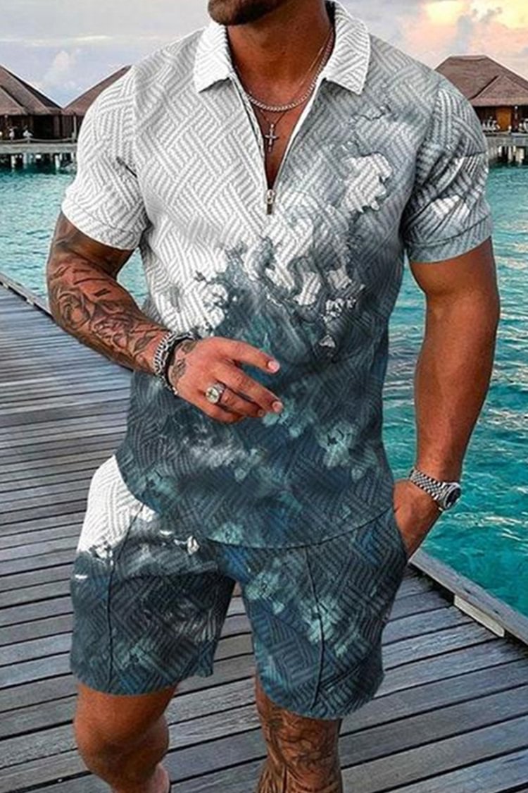 Tiboyz Fashion Outfits Printing Polo Shirt And Shorts Two Piece Set