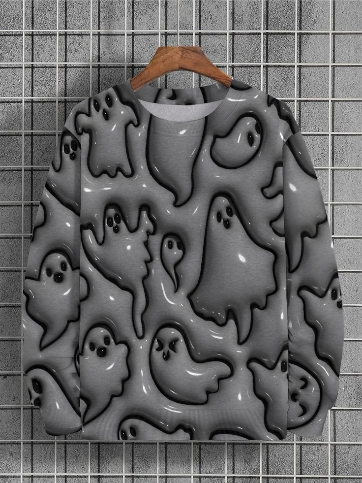 Men's Halloween 3D Ghost Print Casual Sweatshirt