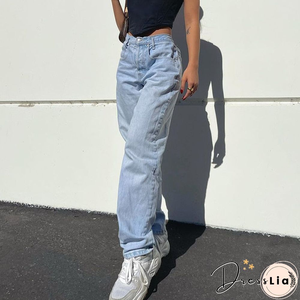 Weekeep Butterfly Print Streetwear Jeans High Waist Women Jeans Korean Fashion Straight Trouser Denim Pants Harajuku