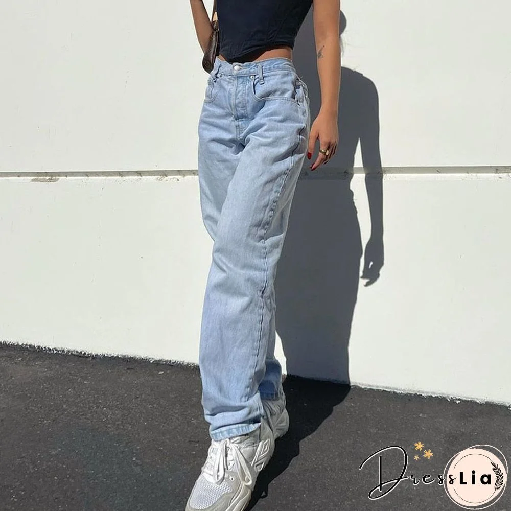 Weekeep Butterfly Print Streetwear Jeans High Waist Women Jeans Korean Fashion Straight Trouser Denim Pants Harajuku