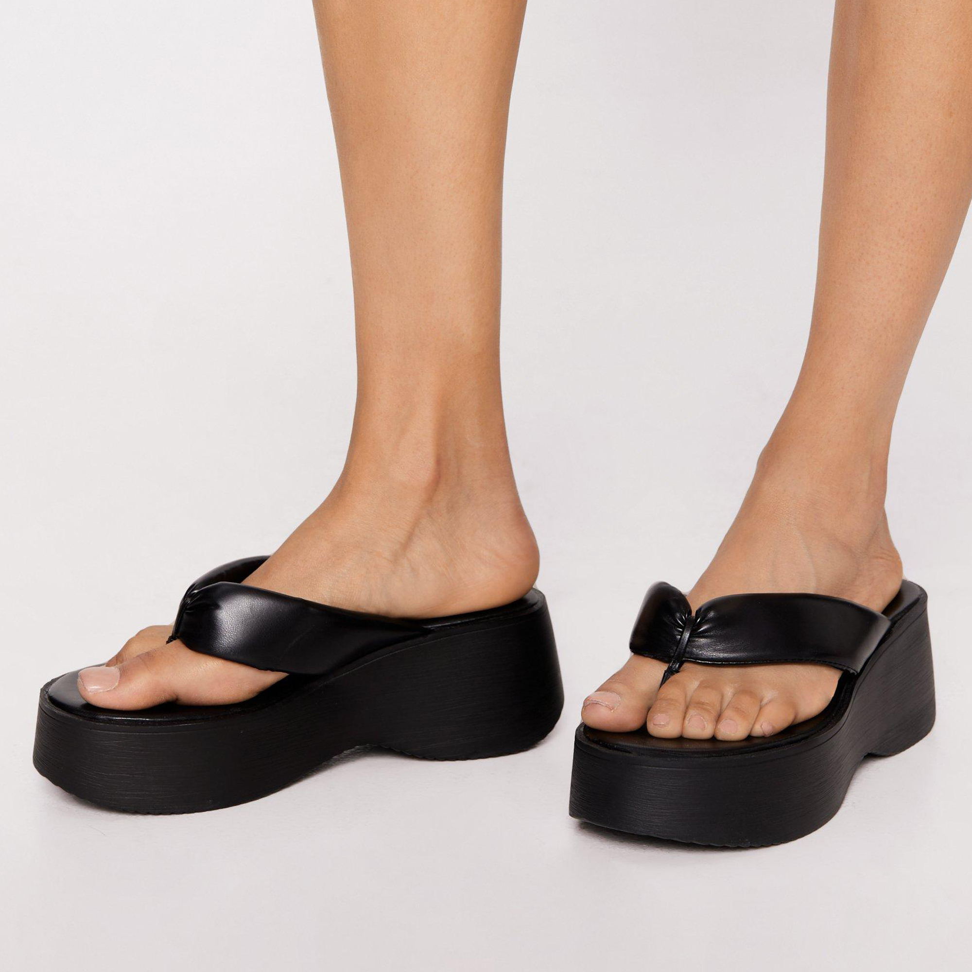 Black Open Toe Wedge Heel Strappy Platform Mules Nicepairs