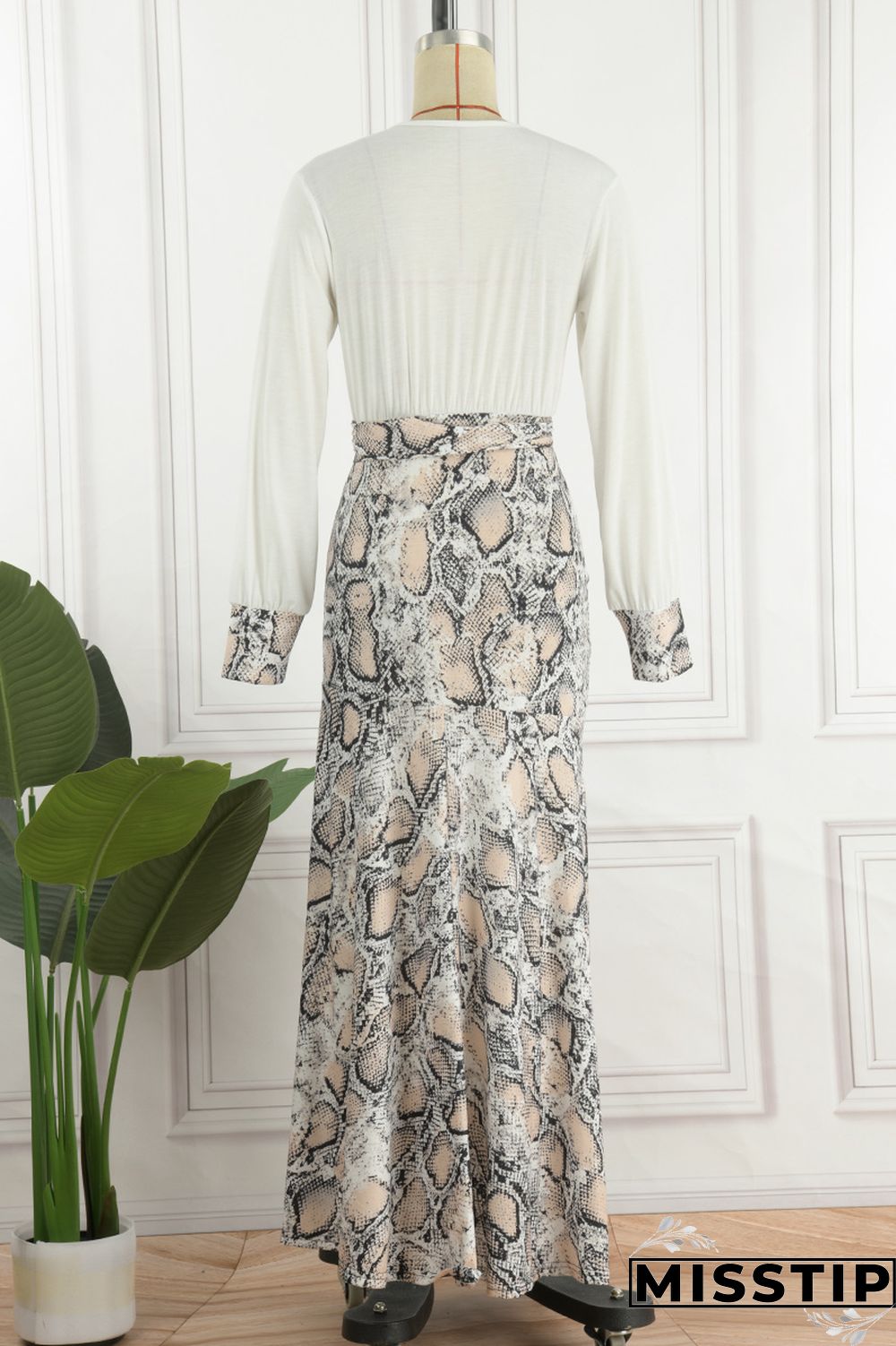 Brown Casual Print Patchwork Slit V Neck Long Sleeve Dresses