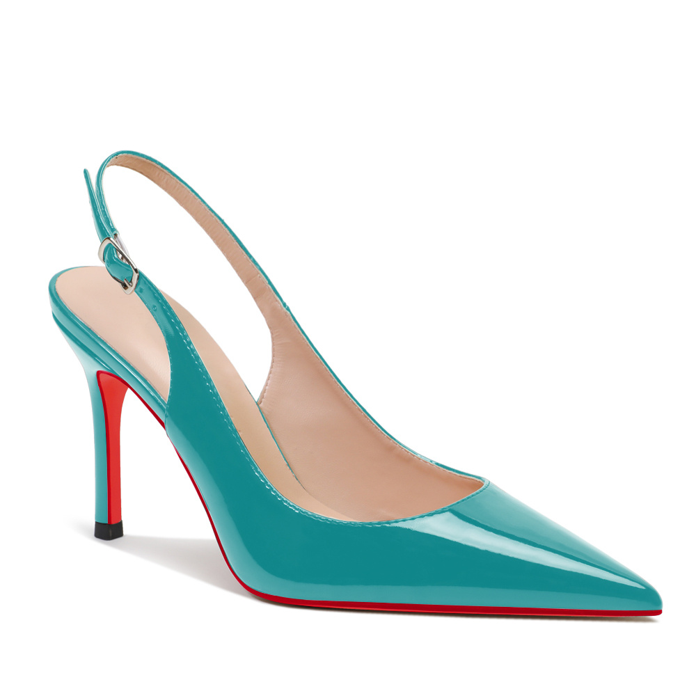 90mm Mid Heels for Women Slingback Pumps Sandals Pointed Toe Pumps Red Bottoms Shoes-MERUMOTE