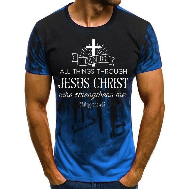 Retro Jesus Christ Cross Print Casual Short Sleeve Men's T-Shirts at Hiphopee