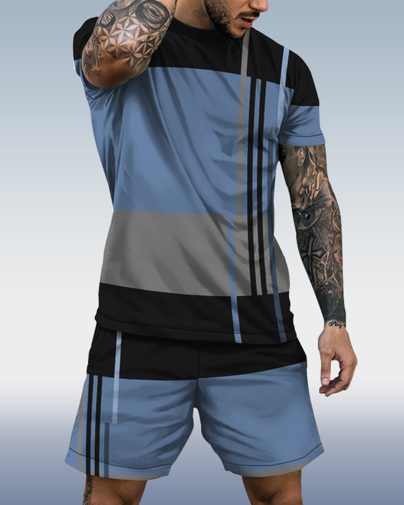 Men's spring and summer color matching printed suit