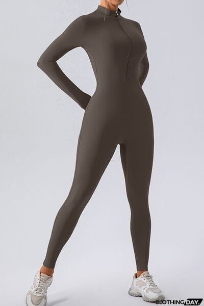 Half Zip Mock Neck Active Jumpsuit