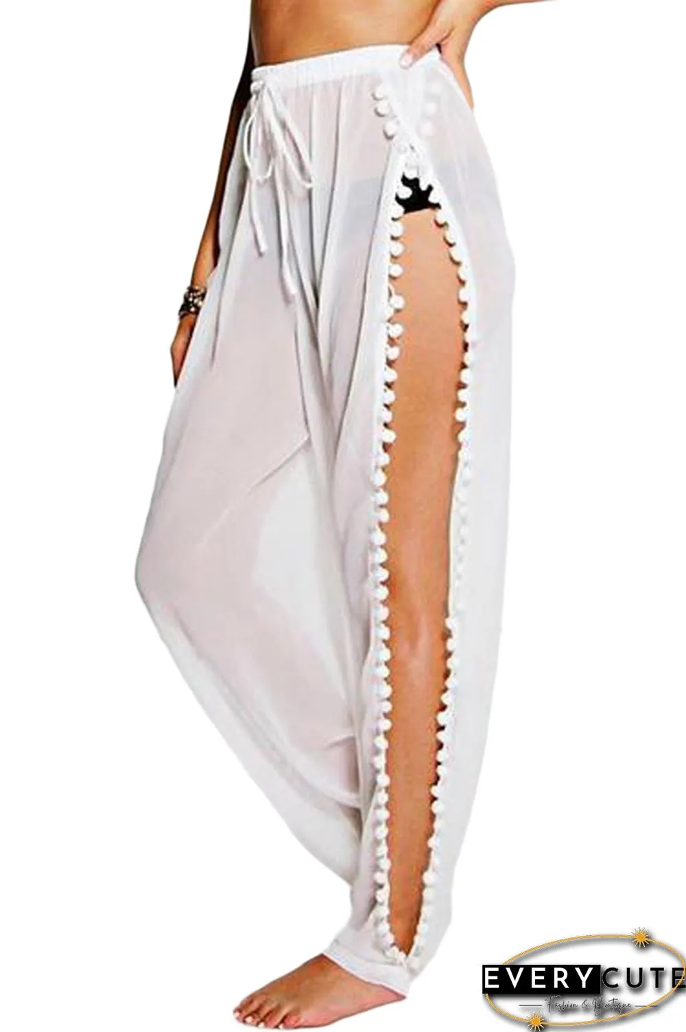 White Pom Pom Split Beach Trouser
