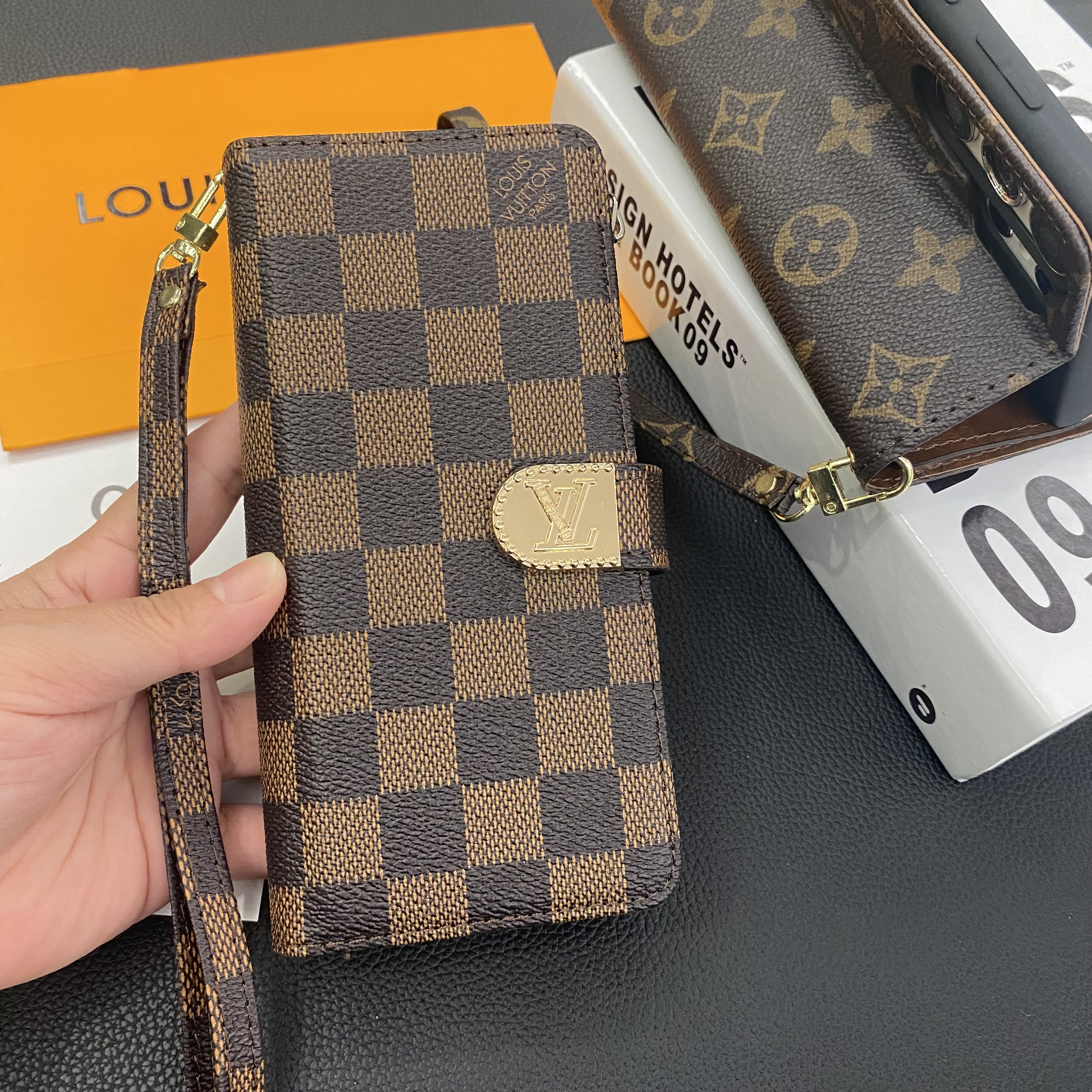 Monogram LV canvas leather wallet iPhone Samsung mobile phone case
