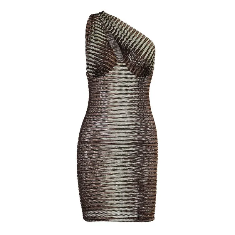 Hawthaw Women Summer One Shoulder Hollow Out Sleeveless Printed Party Mini Dress Sundress 2021 Female Clothing Streetwear