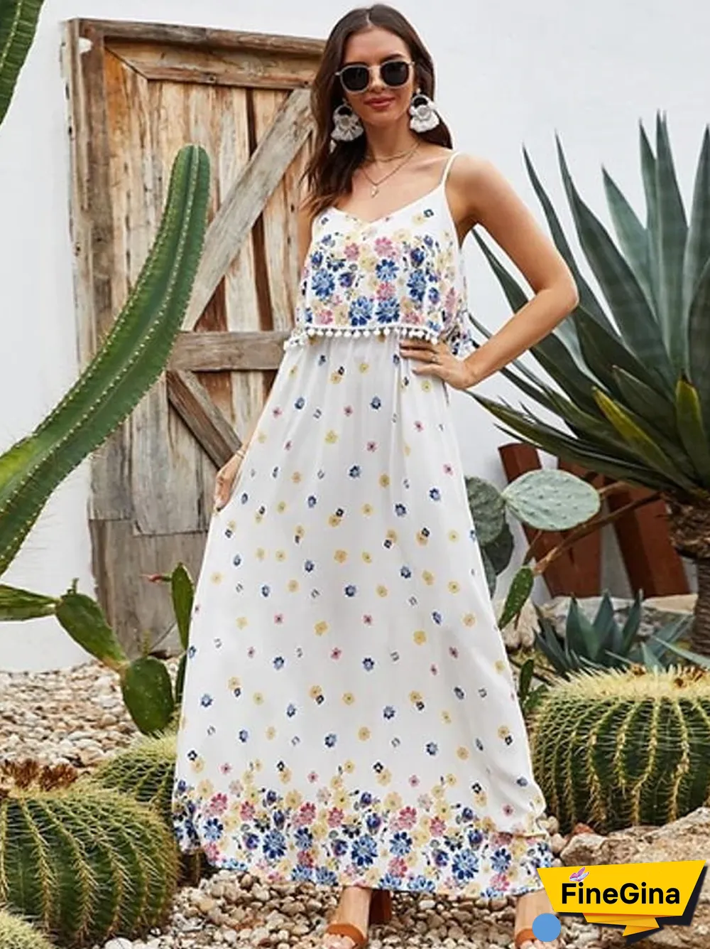 Women's Strap Dress Maxi long Dress Sleeveless Floral Summer Elegant White S M L XL XXL White Dresses