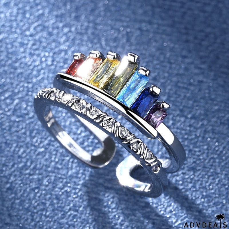 Fashion Opening Adjustable Rainbow Crown Ring