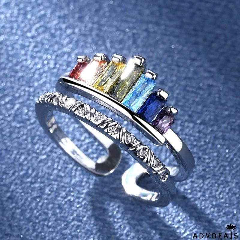 Fashion Opening Adjustable Rainbow Crown Ring