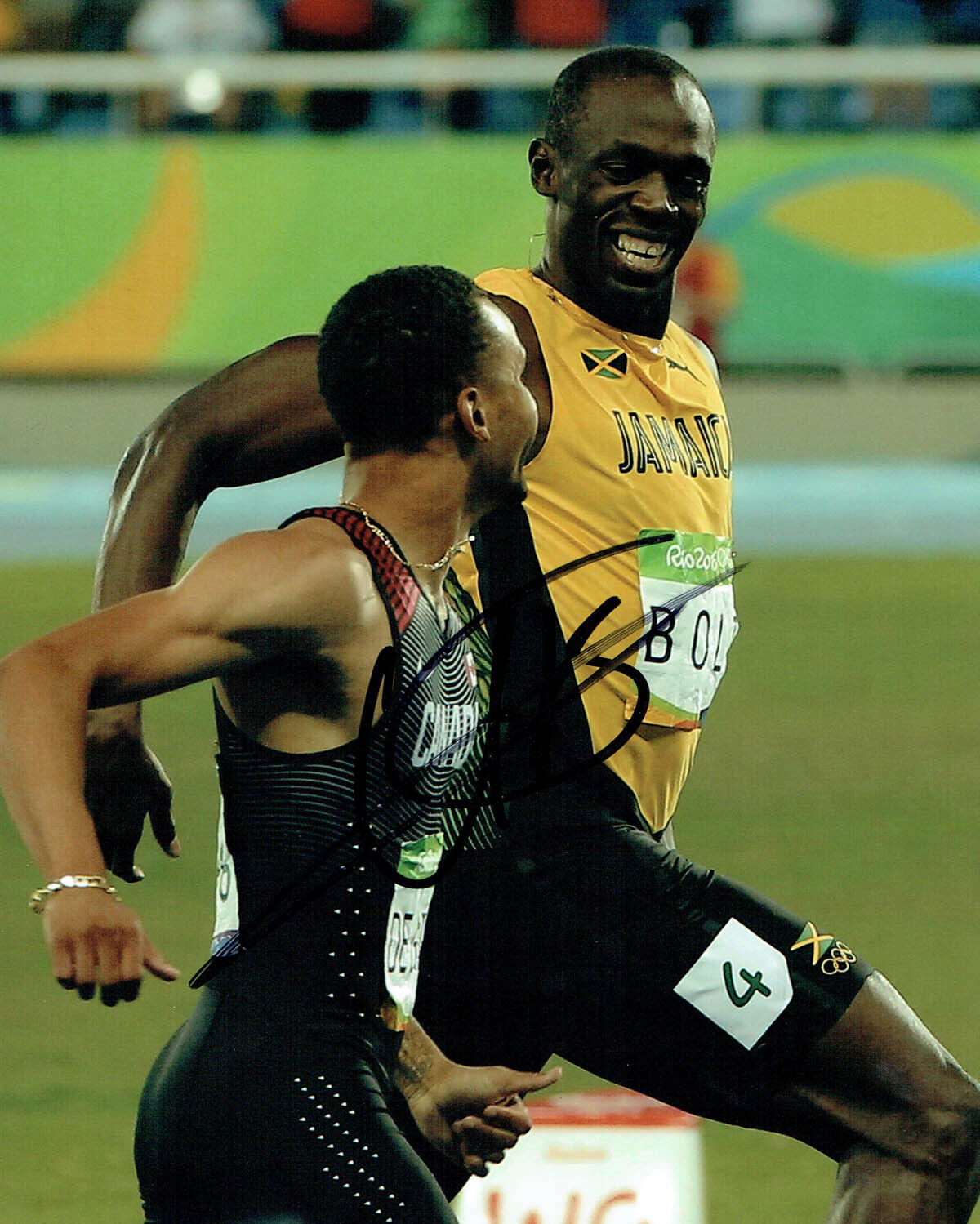 Usain Bolt RARE SIGNED Olympic Athlete 10x8 Race Photo Poster painting AFTAL Autograph COA