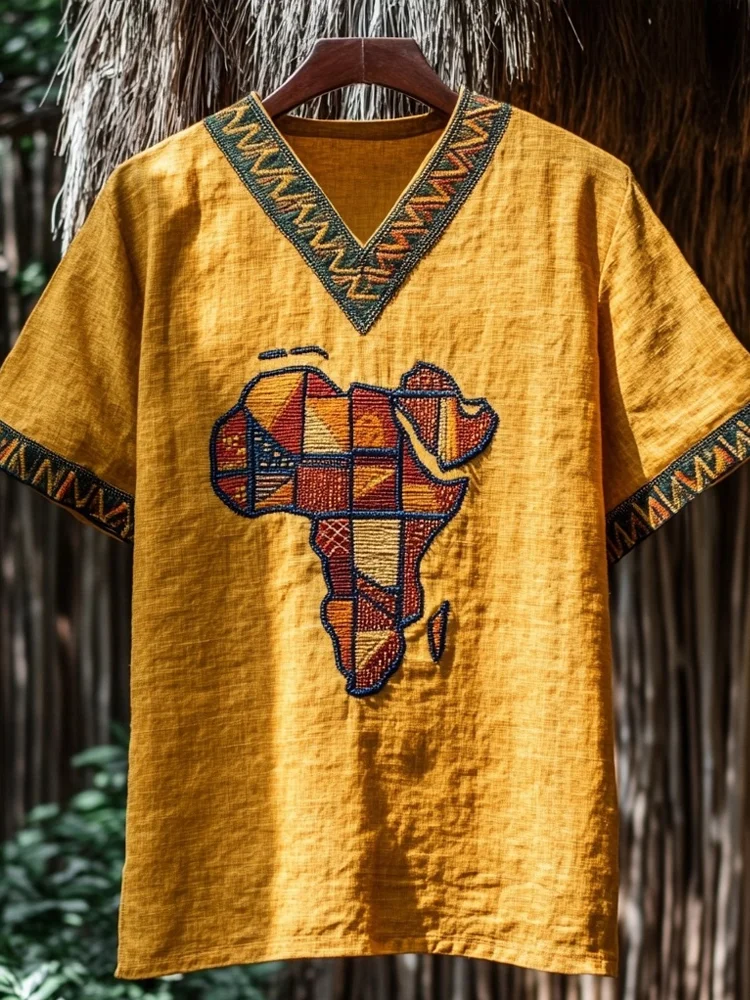 Men's Vintage Ethnic African Map Linen Shirt / Rvogue / Rvogue