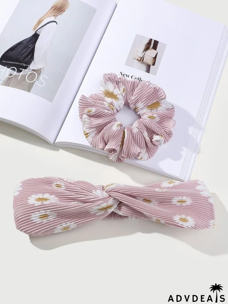 Floral Print Scrunchie & Twist Decor Hair Band