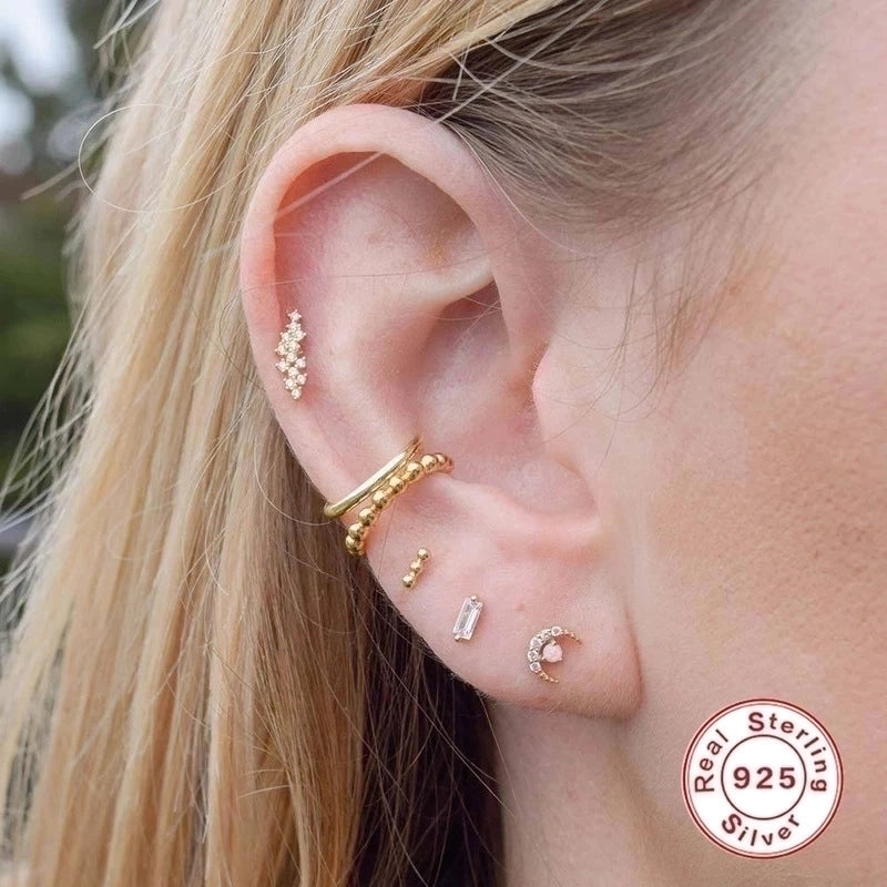 1 Piece 925 Sterling Silver Zircon Solid Color Ear Studs