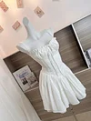 Summer Women Bow A-Line Dress Spaghetti Strap Solid Color Frocks Dress Square Neck Party Tunic Korean Preppy Evening