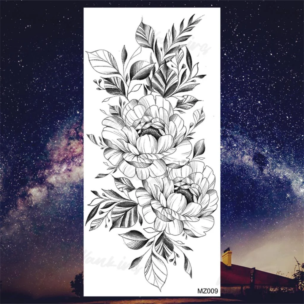 Sdrawing Peony Butterfly Temporary Butterfly Tattoos For Women Girls Realistic Snake Sun Fake Tattoo Sticker Leg Body Tatoos