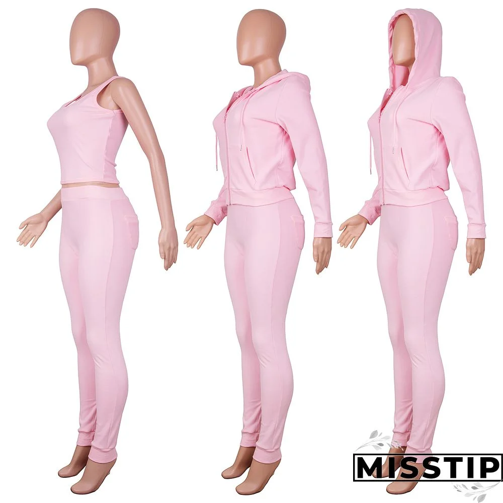 Zipper Hooded Coat+Vest+Jogger Pants Tracksuits