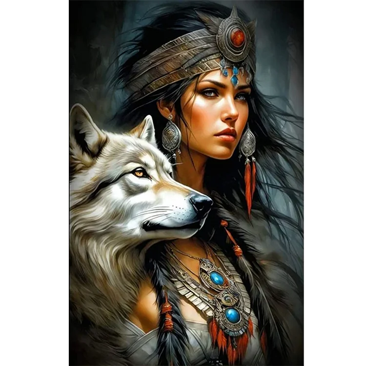 Woman And Wolf 40*60CM (Canvas) Full Round Drill Diamond Painting gbfke
