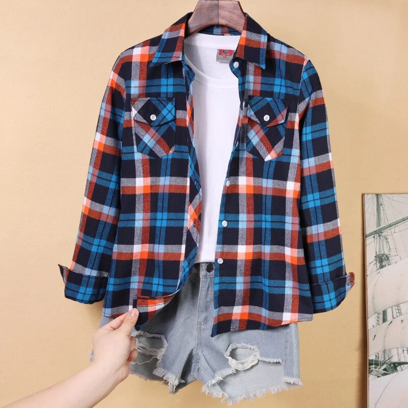 Women Blouses Shirts Tunic Womens Tops And Blouses 2020 Womenswear Long Sleeve Clothing Button Up Down Plaid Good Quality New