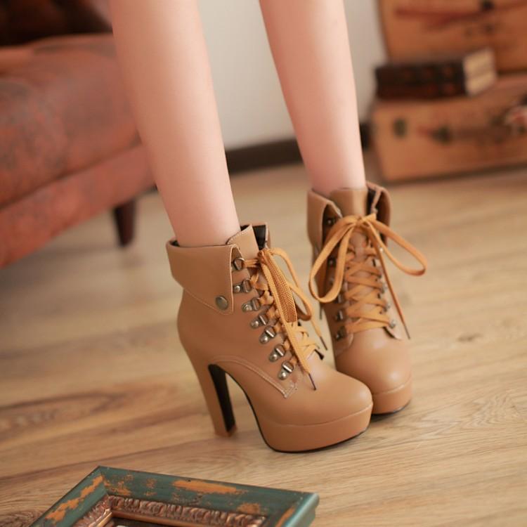 VCSHOES British Style Chunky Heel Short Tube Martin Boots