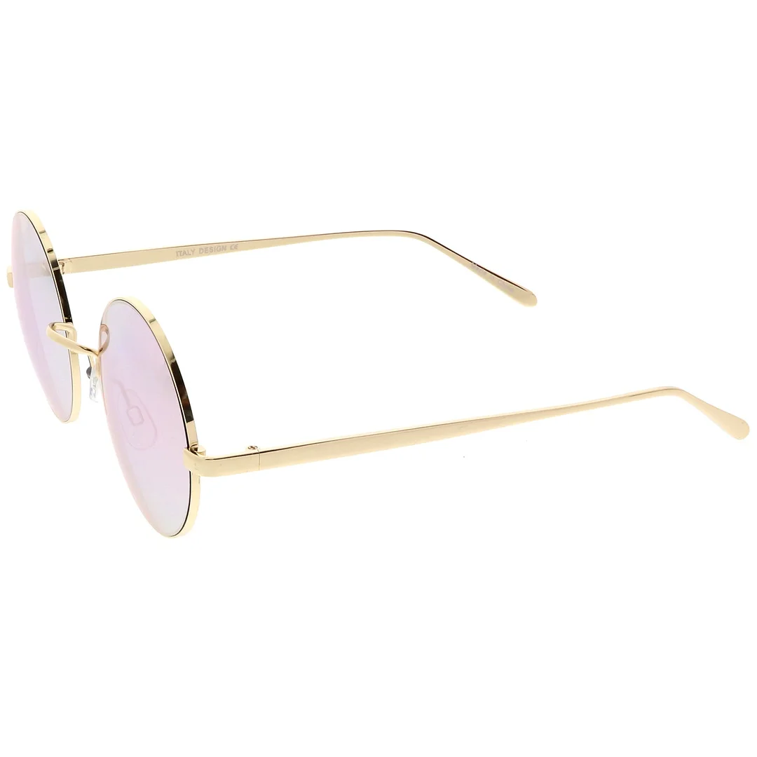 Premium Retro Round glasses With Metal Frame Slim Arms Colored Mirror Lens 52mm