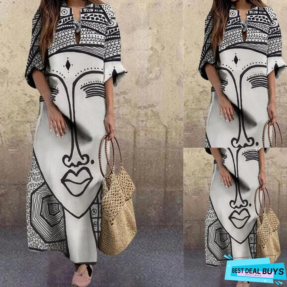 Women's Fashion Print Loose Plus Size Dress