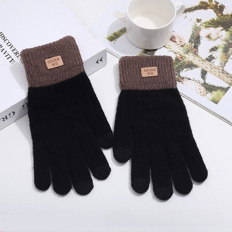 Alpaca Wool Knitted Touch Screen Gloves Women’s Full-finger Warm Padded Velvet Lovers Gloves Korean Winter Riding Gloves