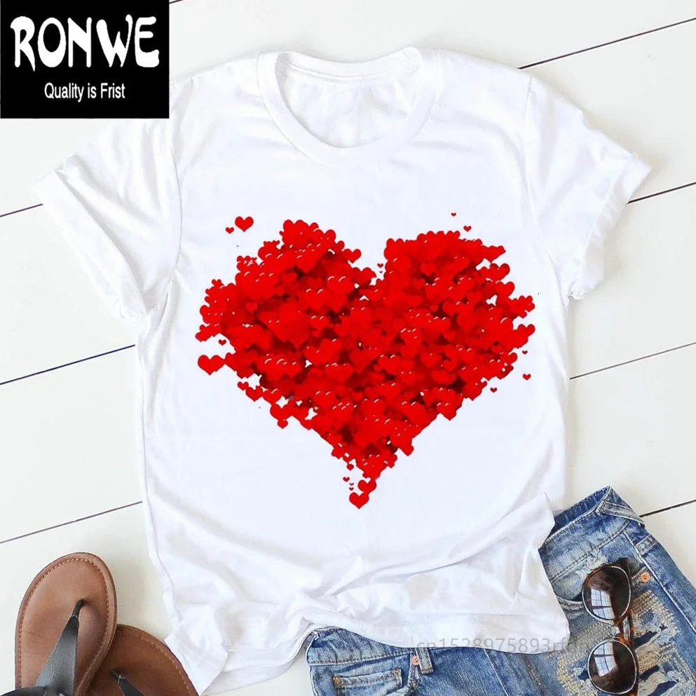 Pink Heart Flower Print Women Tshirt Cotton Casual Funny T Shirt Gift 90s Lady Yong Girl Drop Ship PKT-894
