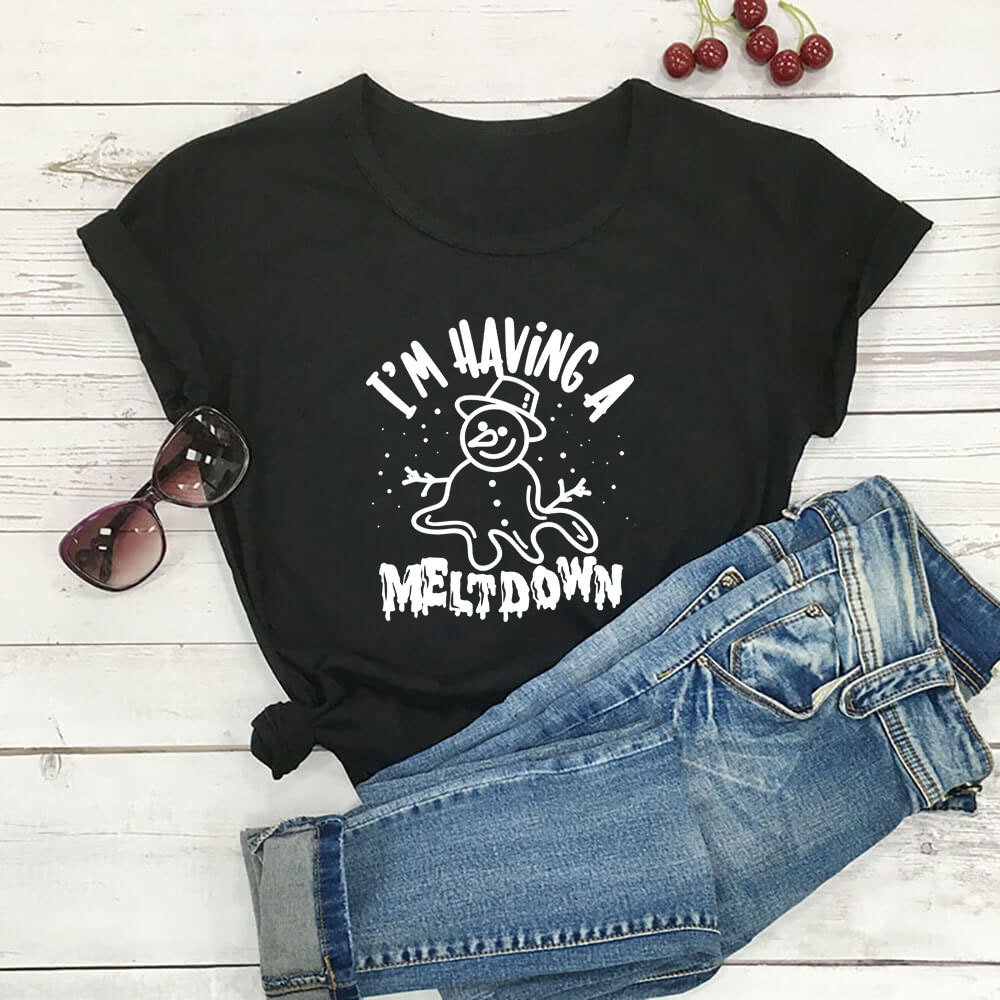 I'm Having A Meltdown Christmas Snowman Print Short Sleeve T-Shirt