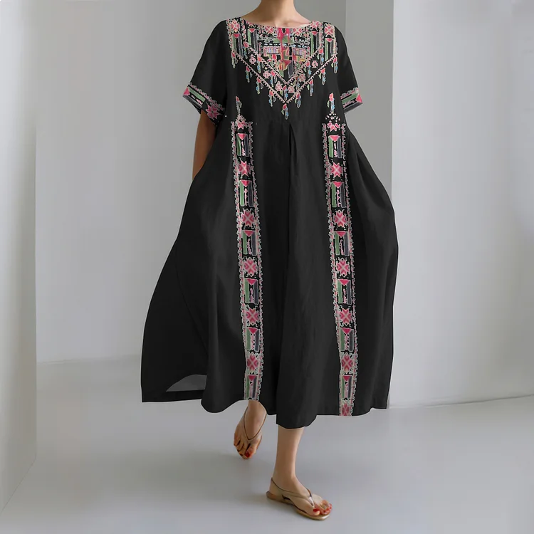 Retro Hoping Peace Forever Linen Blend Maxi Dress