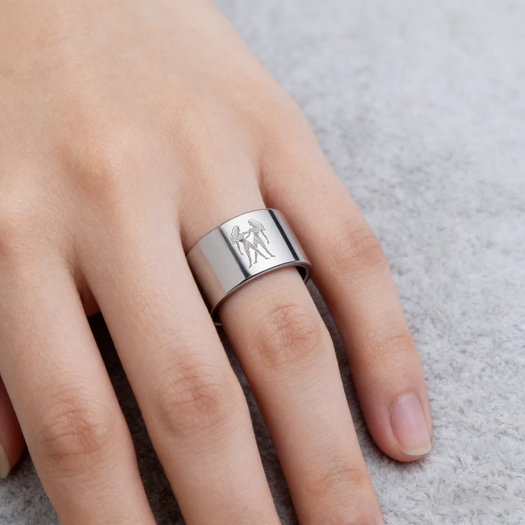 4MM 6MM 8MM 10MM Silver Flat Tungsten Carbide Rings Zodiac Gemini Laser Mens Womens Wedding Bands Comfort Fit