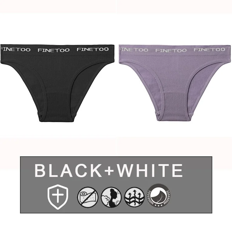 FINETOO 2PCS/Set Women's Seamless Panties Midi-Waist Femme Underpants Briefs Underwear Lingerie Letter Printed 9 Colors Pantys