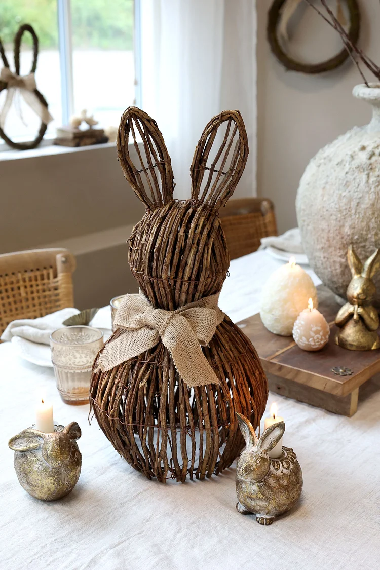  Handwoven 30" Rattan Easter Bunny with Bow 