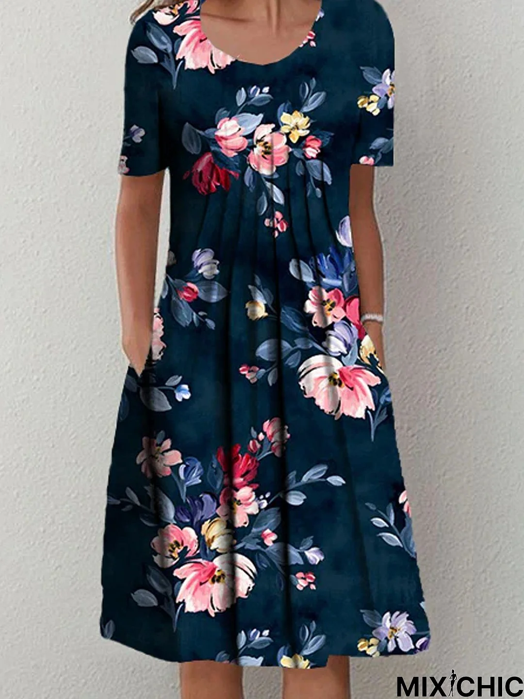 Casual Crew Neck Floral Dress 2023