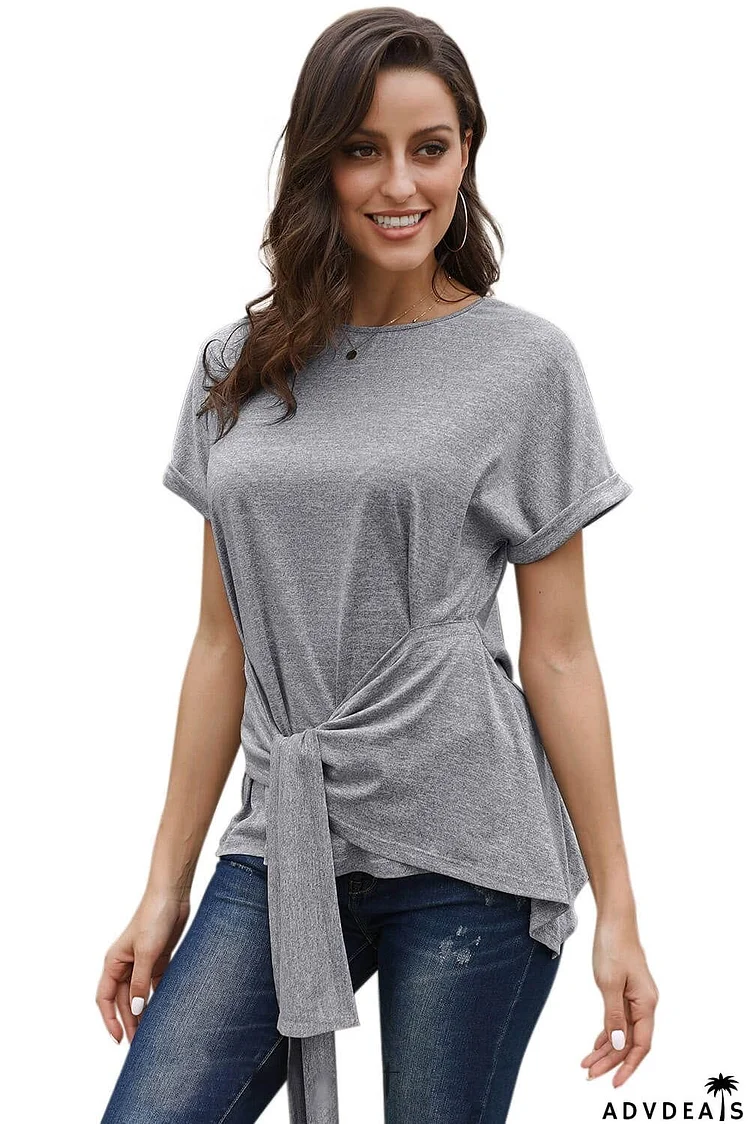 Wrap Self Tie Waist Short Sleeve Top