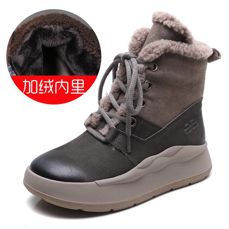 Yyvonne Leather Thick Bottom Boots Autumn And Winter Plus Velvet Warm Cotton Boots Round Head Zipper Retro Short Boots Martin Boots