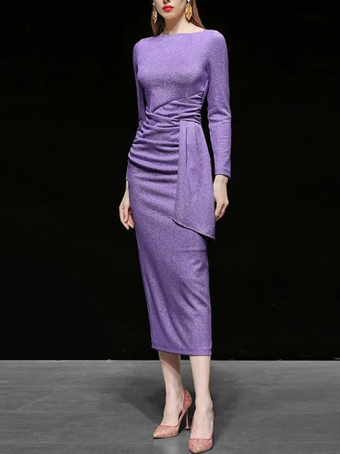 Fashionable One-neck Knitted Bright Silk Dress