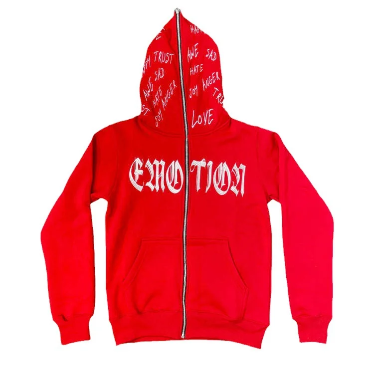 Gothic Full Zip Up Hoodie Sweatshirt Y2k Letter Embroidery Retro Aesthetic Zipper Hoodie at Hiphopee