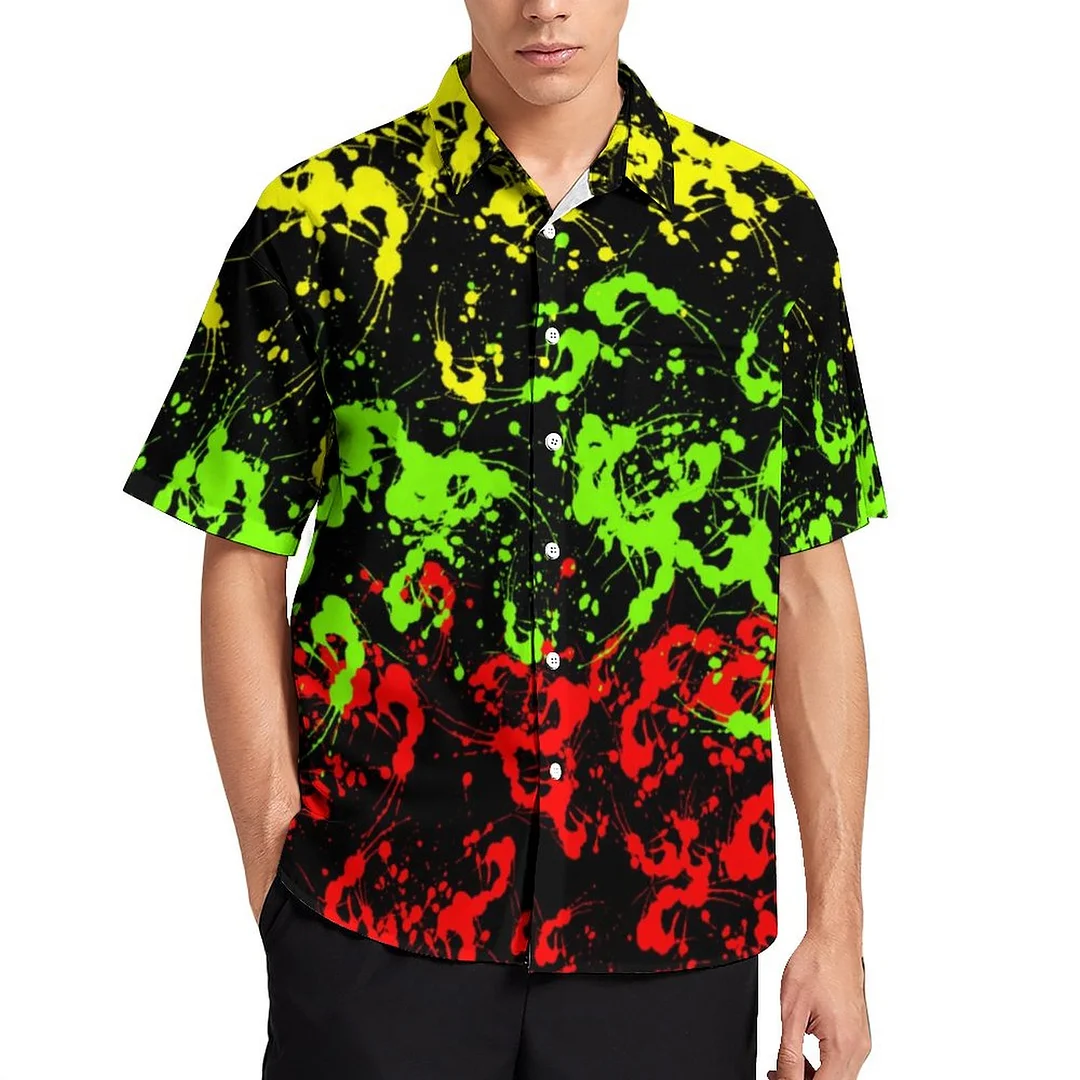 Rasta Paint Splatter lady Women and Men Hawaiian Shirt Unisex Button Down Matching Aloha Beach Blouse